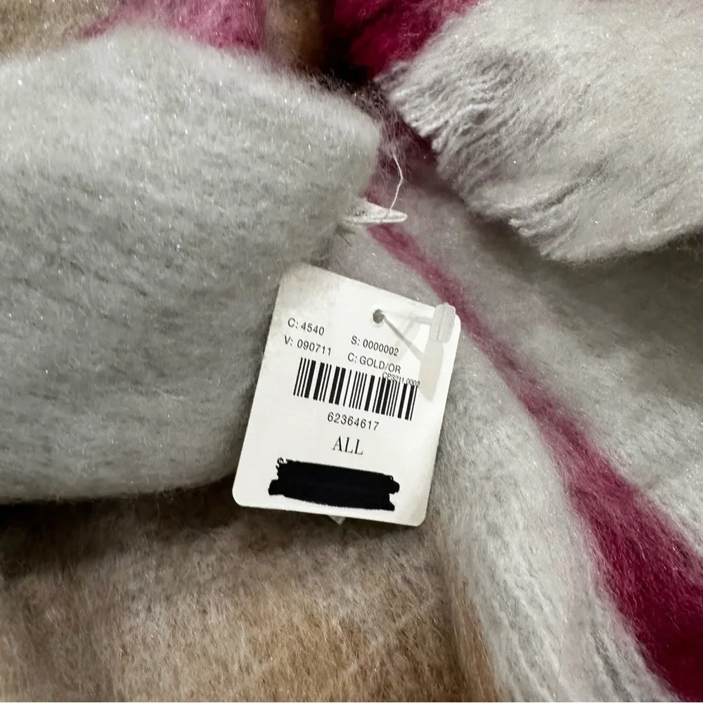 Anthropologie Cozy Plaid Throw Blanket Pink Gold Cream NWT 70x50